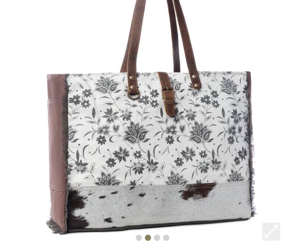 Myra Bag Ursinia HairOn Hide Weekender Tote Western Cowhide Oversized